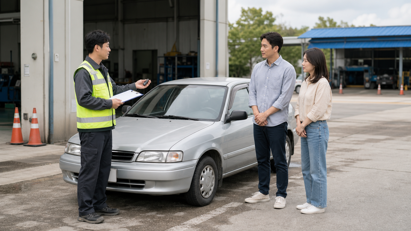 노후차 인수 전 서류를 확인하는 작업자 참고 이미지